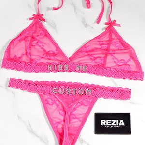 Custom Name Thong Custom Crystal Name Lingerie Sets Bra and Panty Set Custom Name G-strings Personalized Thong Gift For Girlfriend