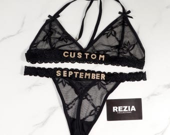 Custom Lingerie, Bra and Panty Set, Custom Name Thong, Personalized Thong, Bridal Lingerie, Anniversary Gifts for Him