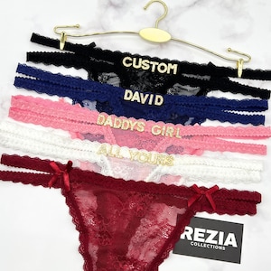 Custom Thong G-strings With Gold Charms Name, Personalized Thong With Name, Custom Thong, Valentines Gift