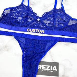 CUSTOM Name Bra Thong, Personalized Lace Bra Thong, Perfect Couple Gift, Anniversary Gift, Bridesmaid Gift, Custom Lingerie Set