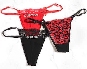 Tanga de encaje con nombre personalizado, tanga con nombre personalizado, tanga con nombre personalizado, tanga personalizada con dijes de plata