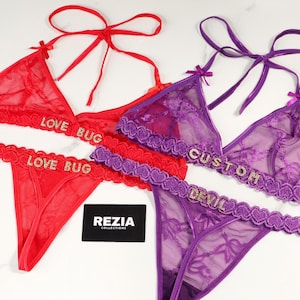 Benutzerdefinierte Kristall Name Dessous-Sets, Name BH, Name String, personalisierte Name Dessous Set, benutzerdefinierte Name Lace Tangas, benutzerdefinierte Name G-Strings
