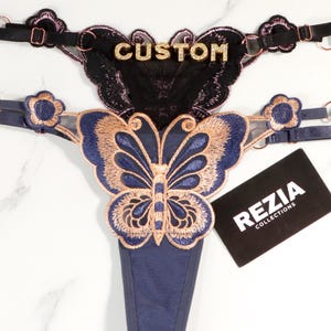 Custom Name Lace Thong, Personalised Name Thong, Custom Name Thong, Custom Thong With Gold Charms
