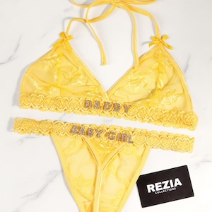 Custom name Thong Flower Mesh Embroidery Lingerie Set, Custom Thong With Letter, Custom Name Thong