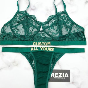 Tanga con nombre personalizado y bordado de malla floral, tanga personalizada con letra, lencería personalizada