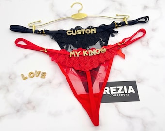 Romantic Custom Lingerie, Personalized Thong with Name, Sexy Custom Panties, Valentine’s or Anniversary Gift for Him, Handmade Lingerie