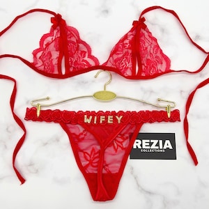Custom Lingerie Set, Bra and Panty Set, Custom Name Thong, Personalized Thong, Bride Lingerie, Anniversary Gifts for Him