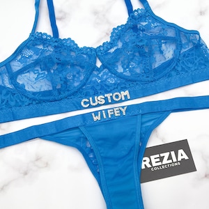 CUSTOM Name Bra Thong, Personalized Lace Bra Thong, Perfect Couple Gift, Anniversary Gift, Bridesmaid Gift, Custom Lingerie Set