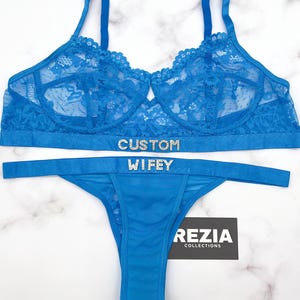 Lencería personalizada, conjunto de sujetador y braguita, tanga con nombre personalizado, tanga personalizada, conjunto de lencería personalizado