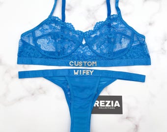 Custom Lingerie, Bra and Panty Set, Custom Name Thong, Personalized Thong, Personalized Lingerie Set