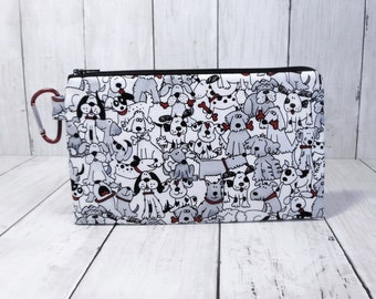 Black and White Dog Zipper Pouch with Clip