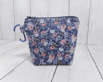 Blue Floral Zip Pouch with Clip