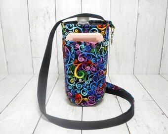 Black Scroll Water Purse with Pockets and Key Clip