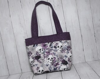 Pink Skulls Purse, Medium Tote Bag with Pockets