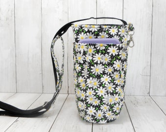 Large Daisy Water Bottle Purse, Water Carrier with Pockets
