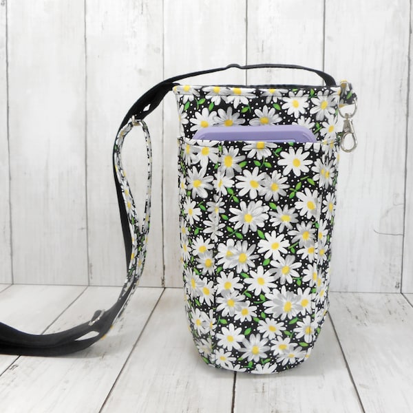 Large Daisy Water Bottle Purse, Water Carrier with Pockets