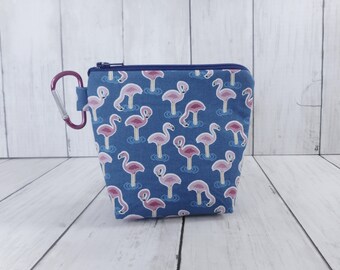 Flamingo Zipper Pouch with Clip