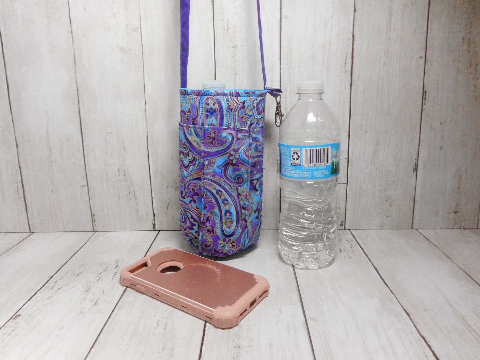 Purple and Teal Water Bottle Purse With Pockets Etsy