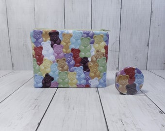 Colorful Bears Zipper Pouch and Pocket Mirror, Gummy Candy Gadget Case