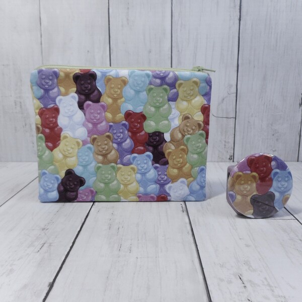 Colorful Bears Zipper Pouch and Pocket Mirror, Gummy Candy Gadget Case