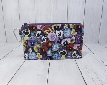 Pansies Zipper Pouch With Clip