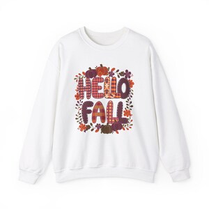 Hello Fall Plaid Design Crewneck Sweatshirt | Cozy Autumn Unisex Sweatshirt | Fall Vibes Plaid Sweatshirt | Perfect for Fall Lovers