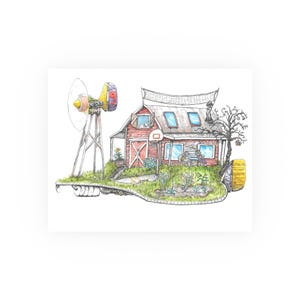 Escape at Home - Whimsical House Art Print: Jeff Olson Original Drawing