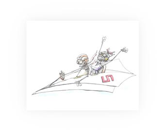 Fast Ship - Paper Plane Joyride Art Print: Whimsical Illustration by Jeff Olson