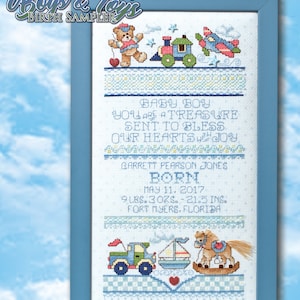 Boys & Toys Birth Sampler Cross Stitch - PDF Pattern