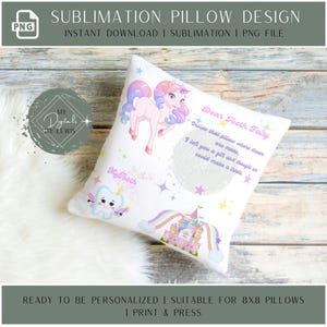 Tooth Fairy pillow design, Digital Prints, Sublimation design, Tooth Fairy, Instant download, PNG file, Digital, Unicorn, Girl pillow