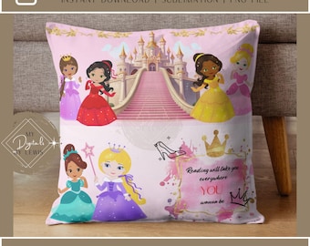 Digital Prints, Sublimation designs, Sublimation, Reading pillow design, book pillow, Instant download, PNG file, Digital, Princess, Girls