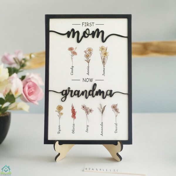 Nana Gift Personalized Flower Birth Month Garden Wooden Sign Frame, Mother Day Gift, First Mom Now Grandma Gift, Mom Gift, Mom Birthday Gift