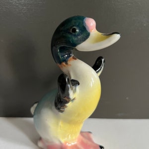 往年のラグビープレイヤーの　陶器製の人形 Vintage (1950s) Boy With Duck Ceramic Figure (made in Japan