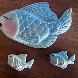 Vintage MCM Miller Studio Chalkware Set of 3 Swimming Fish Wall Decor for Home, Bath, Poolside