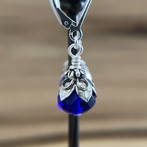 Cobalt Blue Earrings Sterling Ear Wires 9x6 Glass Dangle