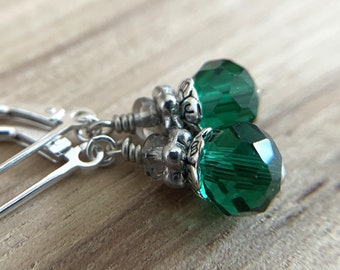 Emerald Green Earrings Sterling Silver Ear Wires