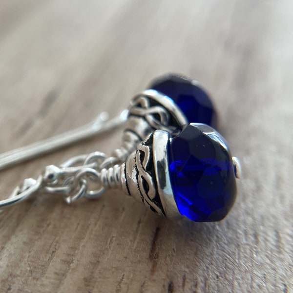 Cobalt Blue Celtic Earrings Sterling Silver Ear Wire