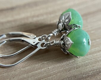 Jade Green Earrings Sterling Silver Ear Wire