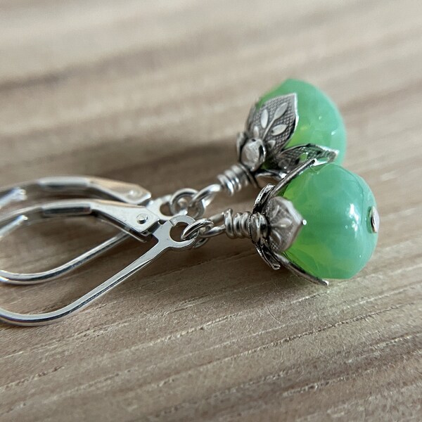 Jade Green Earrings Sterling Silver Ear Wire