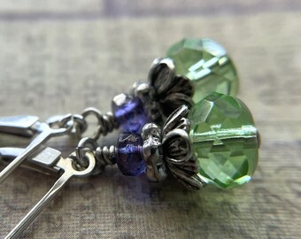 Peridot and Amethyst Earrings Sterling Silver Ear Wire