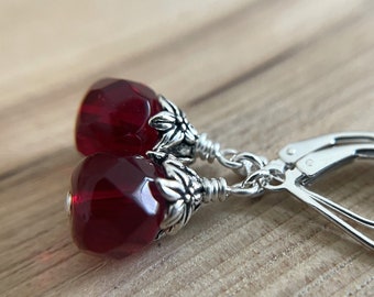 Garnet Red Jasmine Earrings Sterling Silver Ear Wires