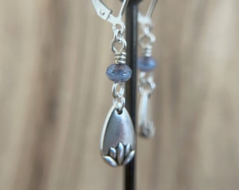 Blue Lotus Teardrop Earrings Sterling Silver Ear Wires