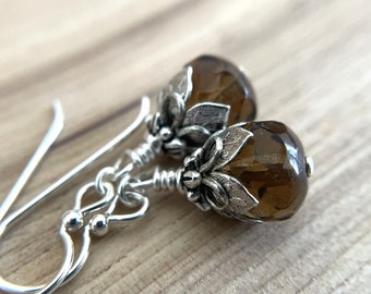 Smoky Topaz Classic Earrings Sterling  Silver Ear Wire