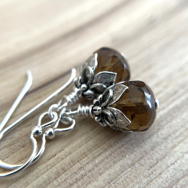 Smoky Topaz Classic Earrings Sterling  Silver Ear Wire