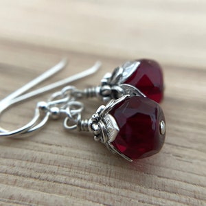 Garnet Red Earrings Sterling Silver Ear Wires