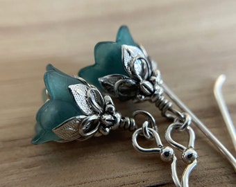 Teal Flower Earring Sterling Silver Ear Wire