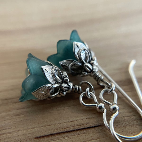 Teal Flower Earring Sterling Silver Ear Wire