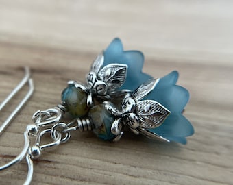 Caribbean Seas Flower Earrings Sterling Silver Ear Wire