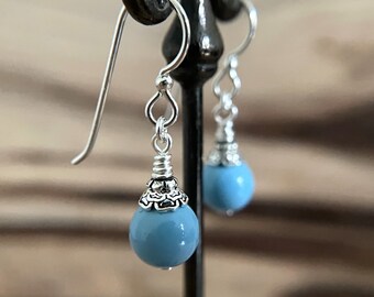 Blue Turquoise Swarovski Crystal Earrings Sterling Silver Ear Wire