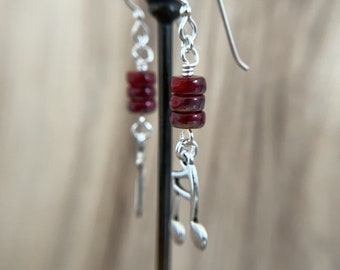 Ruby Red Notes Earrings Sterling Silver Ear Wires